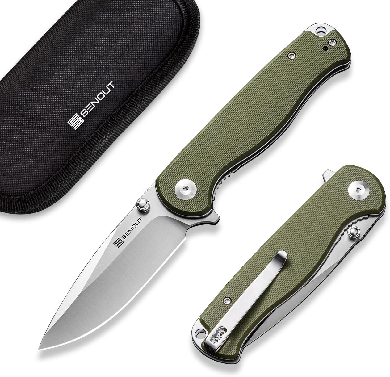 SENCUT Errant Pocket Knife, Camping Folding Knife with G10 Handle and 3.45" 9Cr18MoV Blade, EDC Knife for Outdoor Work S23054B-2(OD Green)