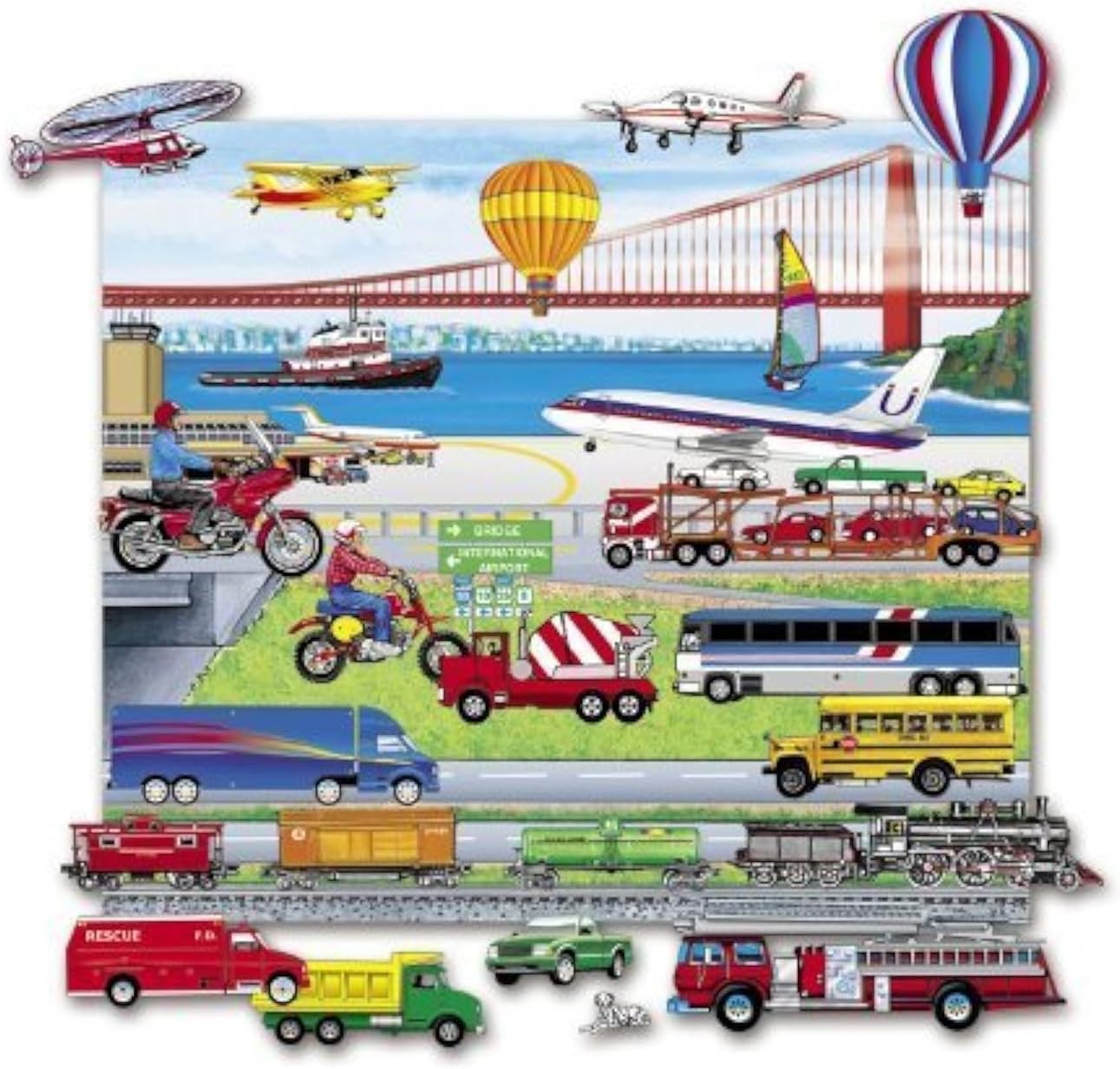 Little Folk Visuals Felt Fun: Trains, Trucks, & Planes Precut Flannel/Felt Board Figures with 13x15 Inches Mounted Playboard, 24 Pieces Set
