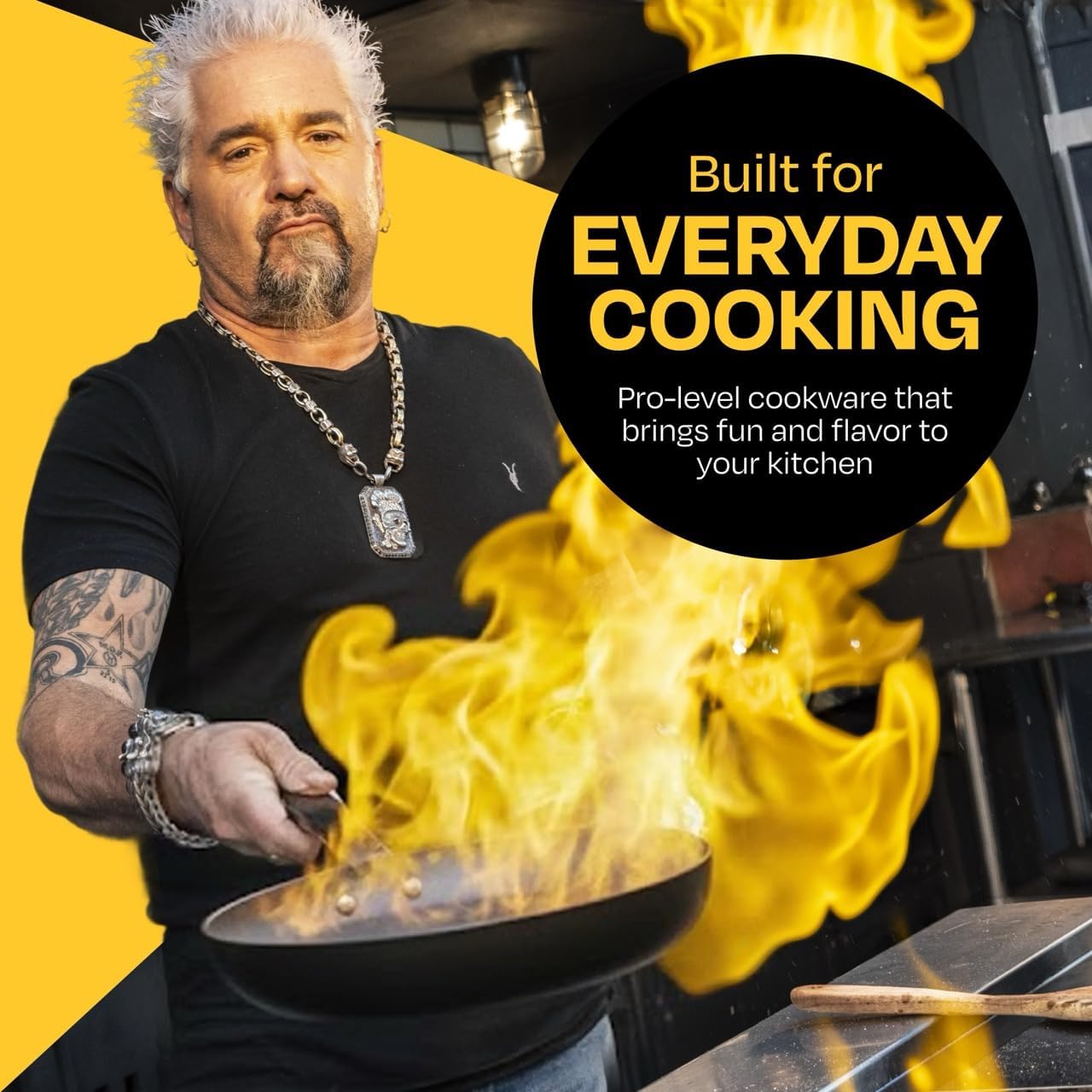 Guy Fieri's Flavortown 2-Piece Ceramic Cookware Set, Nonstick Frying Pan Set 10" and 12", Easy-Clean Kitchen Cookware, Made without PFAS PTFE PFOA, Induction Compatible, Oven & Dishwasher Safe, Black