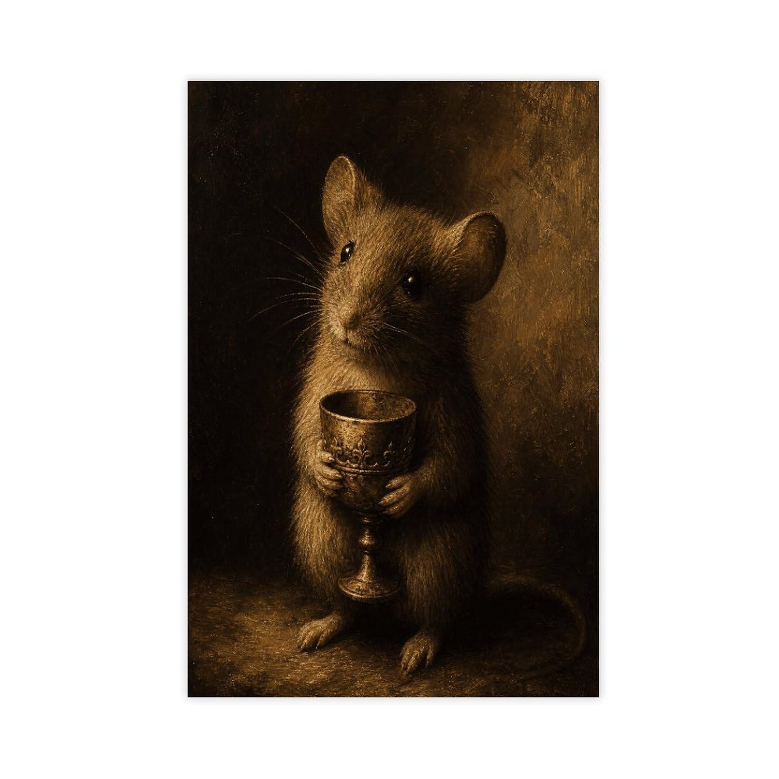 H3b8u2y5 Unframe-Style-22 Mouse Holding Cup Canvas Wall Art, Realist Painting Apartment