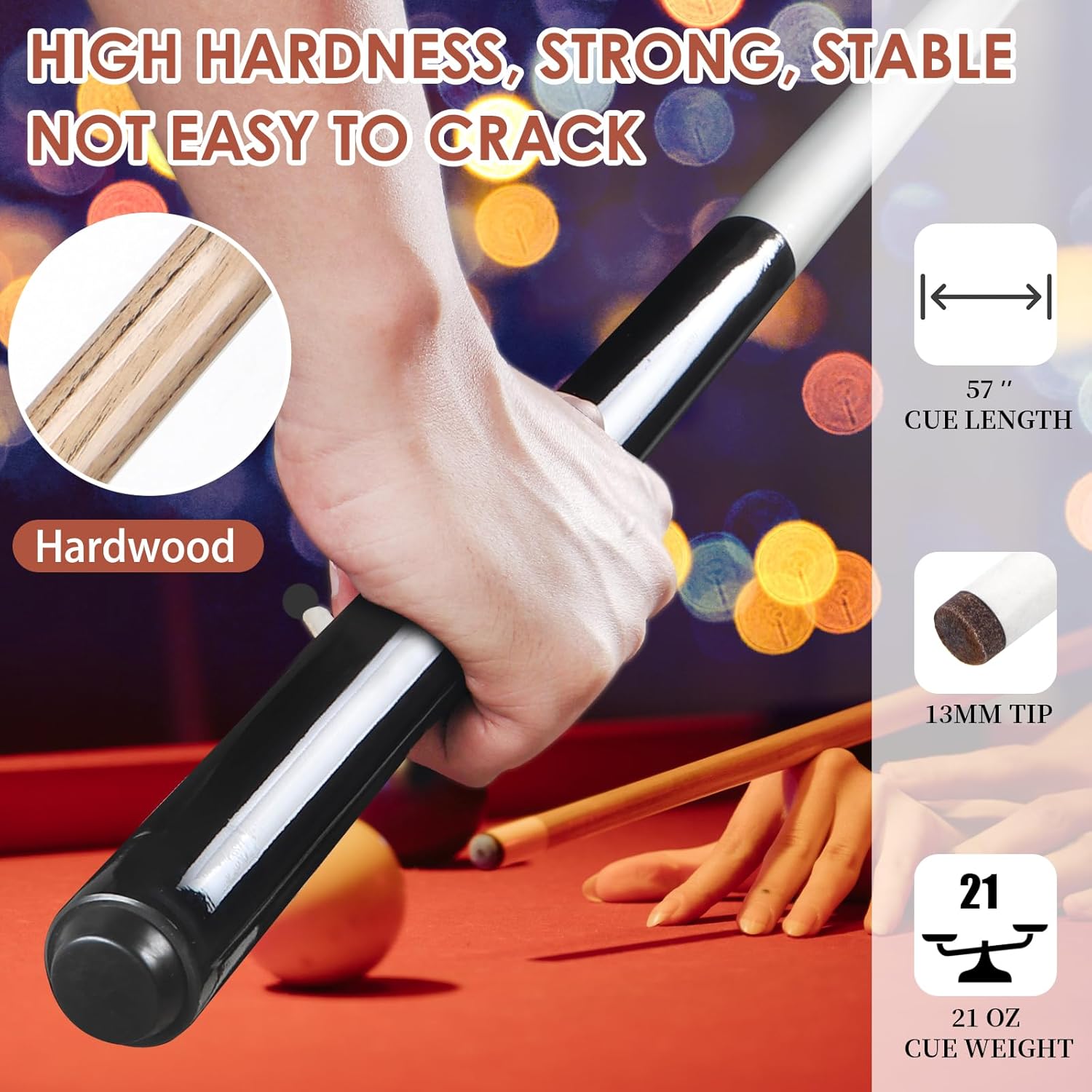 Kmise Break Cue Stick,21oz 2-Piece Break Cue Stick Punch Billiard Pool Cue Sticks with 13mm Pro Breaking Tip,Includes Pool Chalk and Glove.