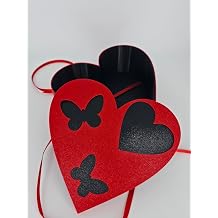 Kalp  eklinde, Kelebekli Bo  Hediye Kutusu 16x16x6,5 cm -  zel Tasar m K rm z  - Siyah - Aksesuar Kutusu - Hediye Kalp Anahtarl k