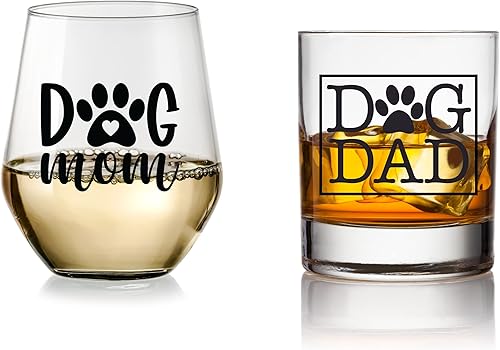 Miniatura 5 de Dog Mom Wine Glass and Dog Dad Whiskey Glass Set for Dog Lovers - Best Gift for Dog Owners Couples Rescue Dogs Men and Women - Funny and Cool Gifts