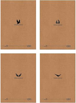 Wings Journal 4-Piece Notebook Set - A5, Striped, Kraft Cover, 96 Pages