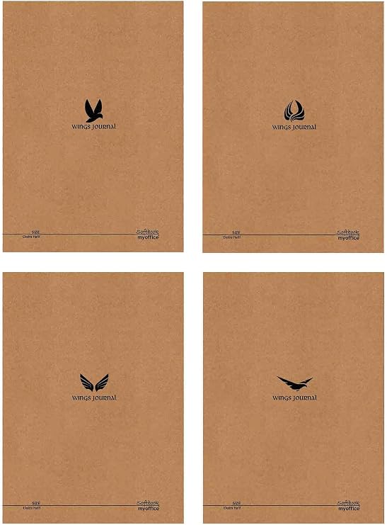 Wings Journal 4-Piece Notebook Set - A5, Striped, Kraft Cover, 96 Pages