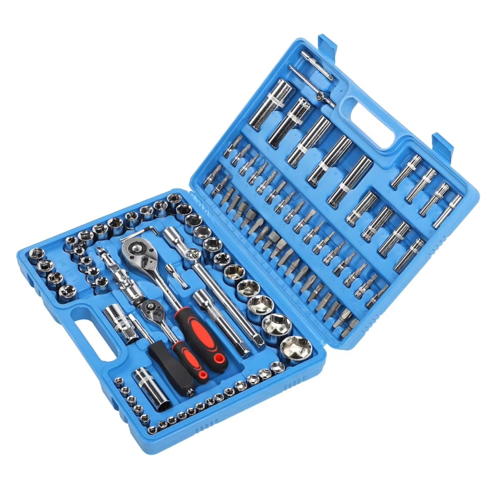 Maletín herramientas multiusos Juego Trinquete 108 Uds. Llaves Acero 1/4 Pulgadas Y 1/2 Pulgadas Herramientas + Caja Kits Herramientas Manuales Kit El Hogar Y El Coche DIY