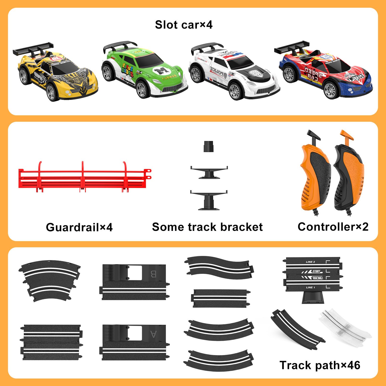 Juego de pista de carreras 2 en 1 con 4 autos de alta velocidad, pista eléctrica, juego de carreras dual con 2 controladores, diseño de paso elevado circular con pistas flash. Regalo de juguete para 6