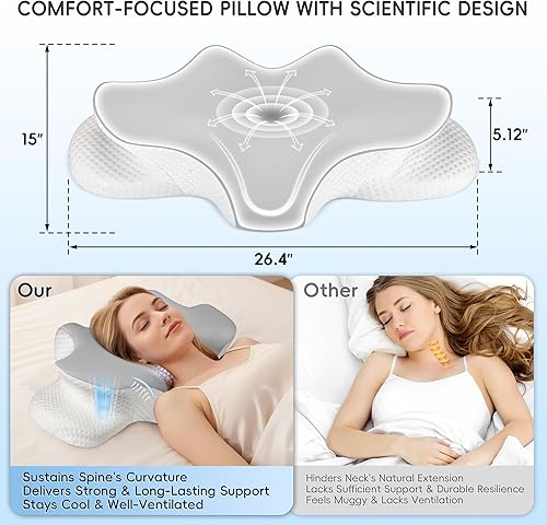 Vista 4 de Almohada cervical para el cuello, almohada ergonómica para dormir de lado para aliviar el dolor, almohada refrescante para dormir, cuello y hombro