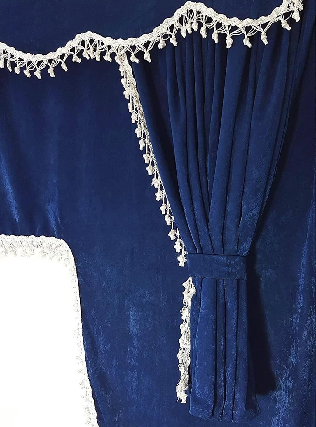 Tende per camion - Set completo di 7 pezzi in blu con nappe bianche