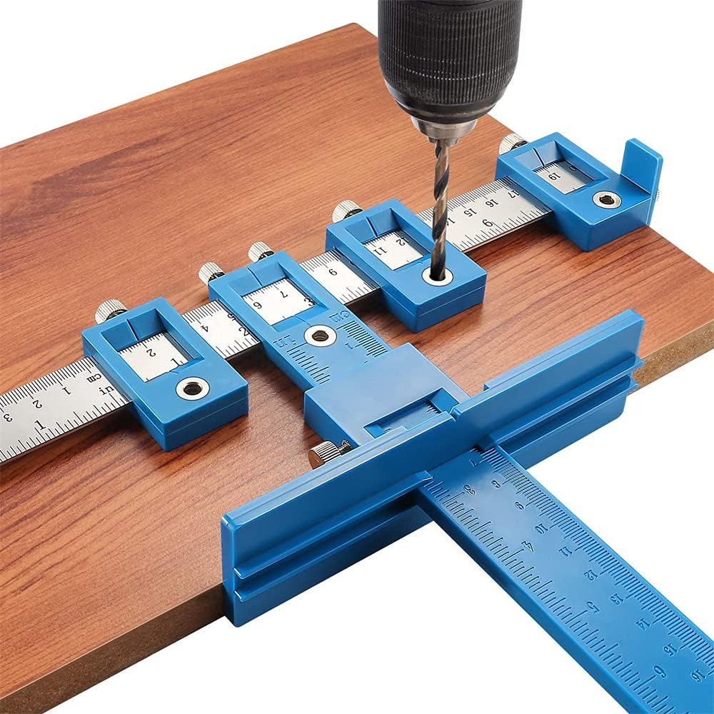 ELECDON Cabinet Hardware Jig Tool, Adjustable Punch Locator Drill Template Guide, Multifunctional Woodworking Aids Wood Drilling Dowelling Guide For Installation of Handles Knobs on Doors And Drawer