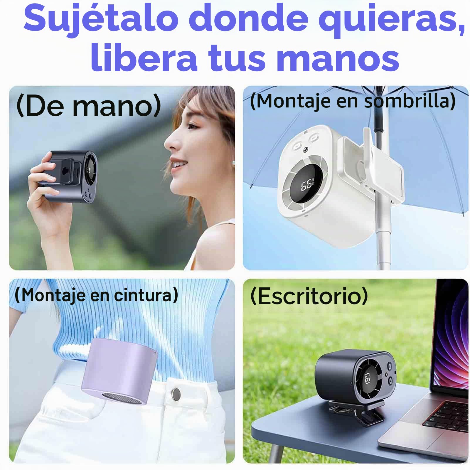 Acondicionador de aire portátil con clip para coche, mini ventiladores de refrigeración personal recargables por USB, 2026 con pantalla LED, rotación de 360°, 199 velocidades ajustables para el hogar