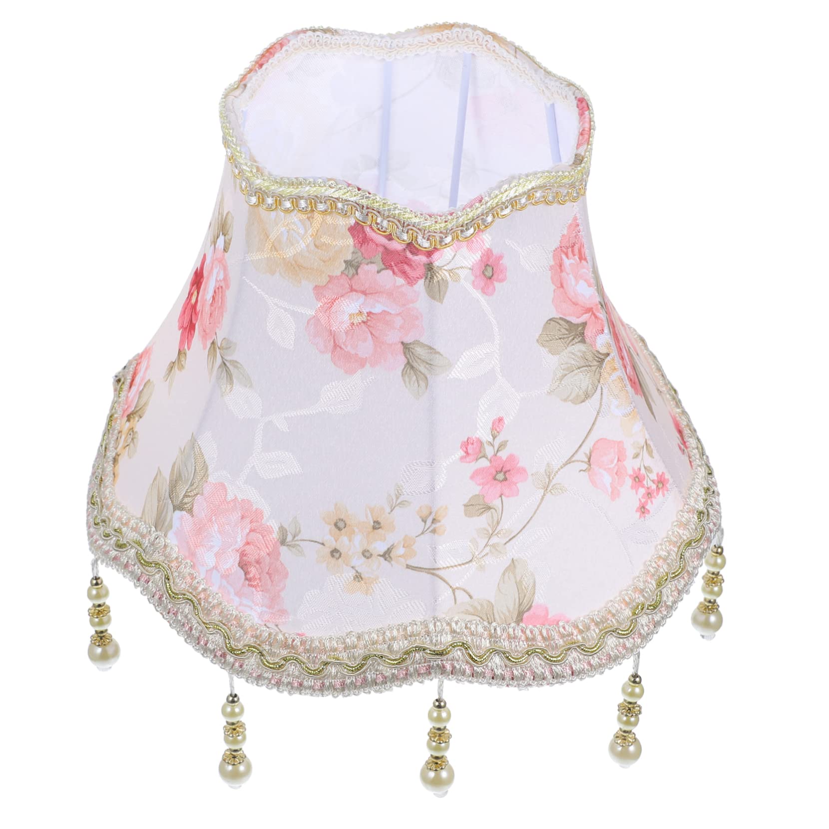 IWOWHERO European Fabric Lampshade Victorian Style Table Lamp Shade Fringe Beads for Bedroom Decor