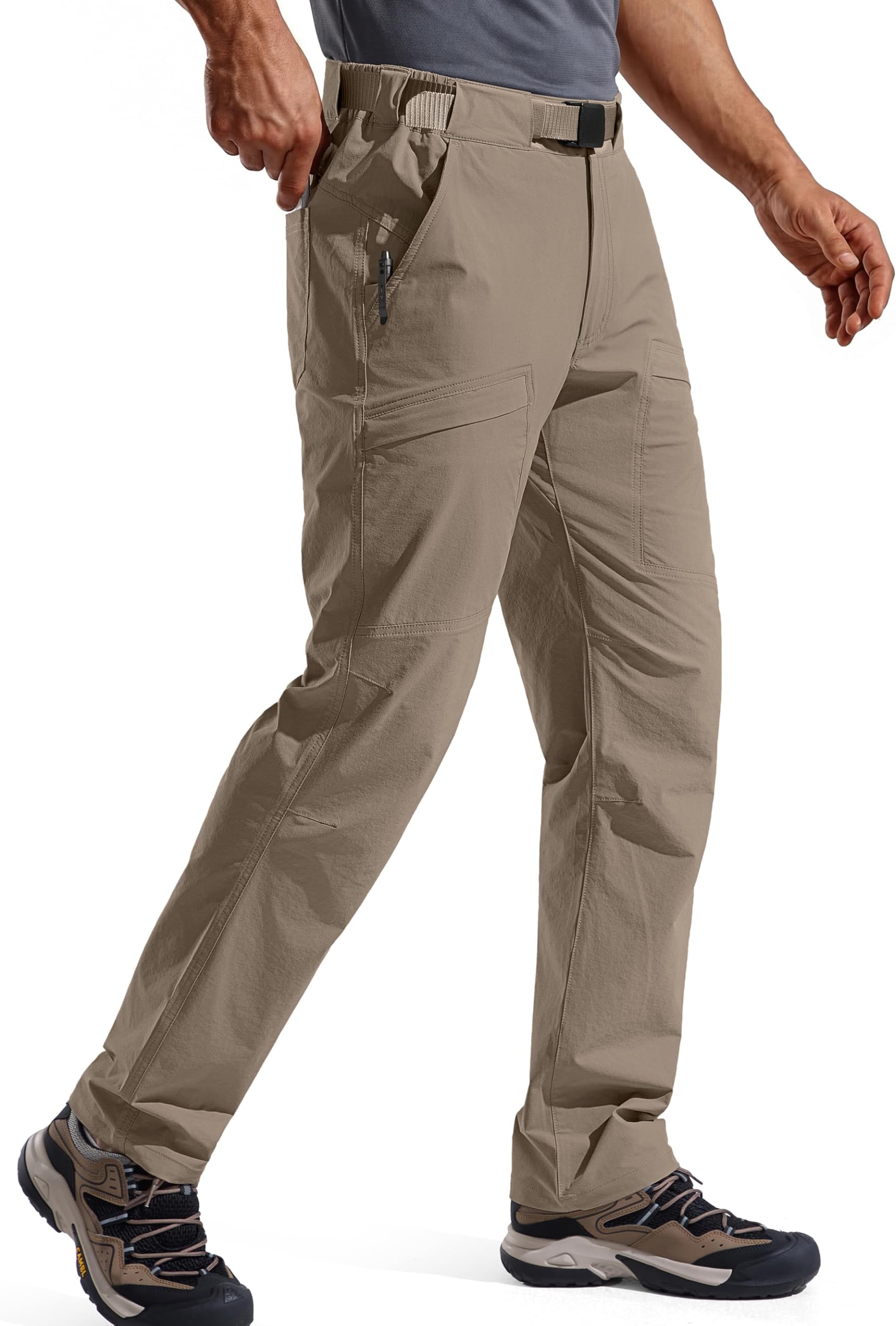 Men's Outdoor Cargo Hiking Pants with Belt Lightweight Waterproof Quick Dry Tactical Pants Nylon Spandex