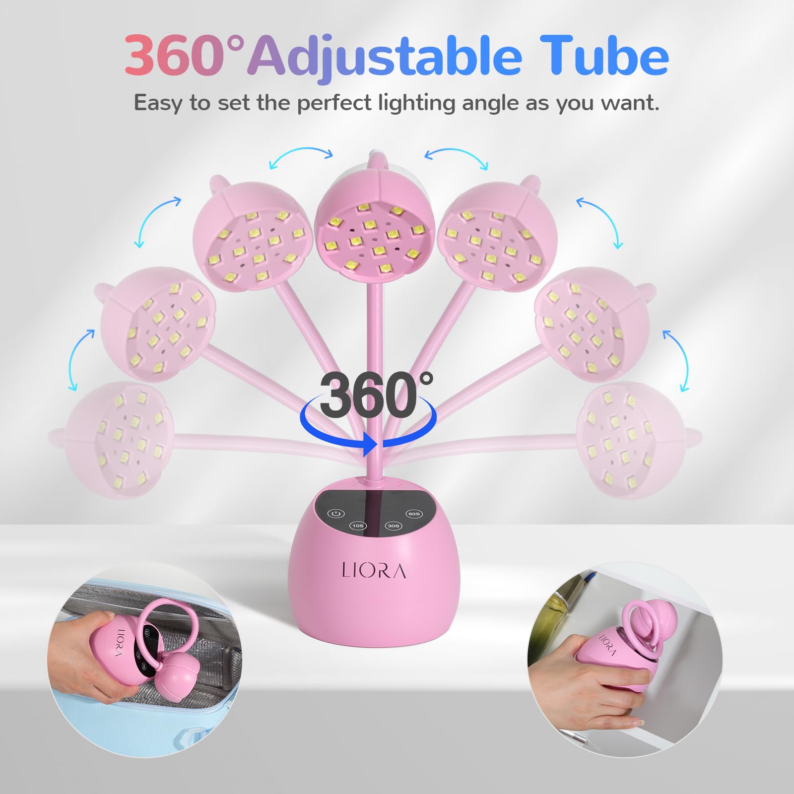 Lámpara de uñas LED UV, luz de uñas de cuello de cisne, secador de uñas recargable USB inalámbrico de 24 W con 4 temporizadores y sensor inteligente, luz de esmalte de gel de secado rápido para 2