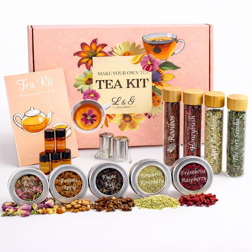 L&G® - Kit té preparación y degustación - Honeybush, Rooibos, Sancha Green, Maté - Infusores incluidos - Set de té DIY - Regalar Navidad, cumpleaños - Made in France - Ingredientes de calidad