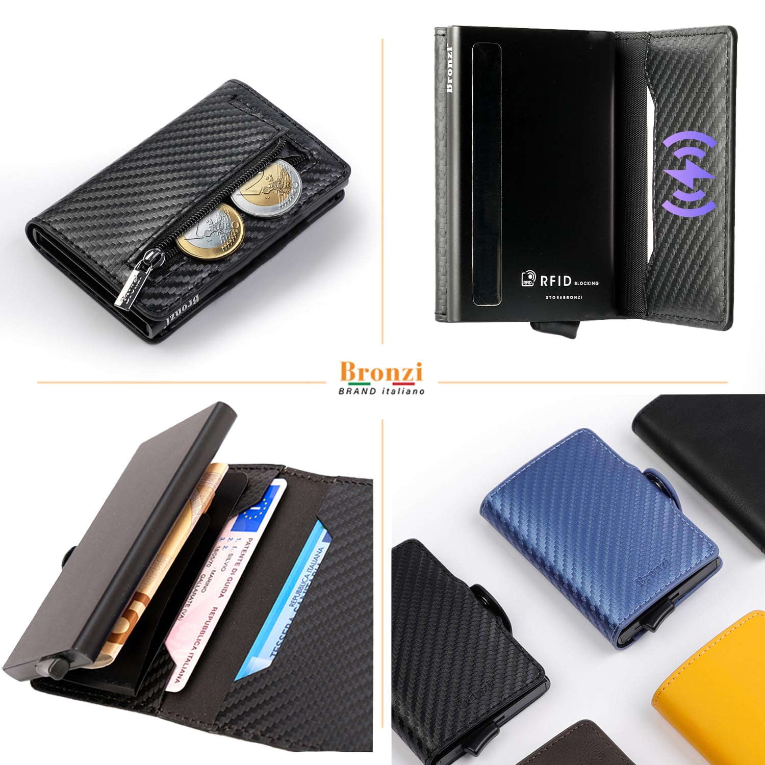 Bronzi® Portafoglio Uomo Slim Piccolo | Portacarte Uomo Donna Portatessere Porta Carte Di Credito | Portafogli Mini Protezione (𝐌𝐀𝐆𝐍𝐄𝐓𝐈𝐂 𝐂𝐀𝐑𝐁𝐎𝐍, 𝐌𝐀𝐆𝐍𝐄𝐓𝐈𝐂 𝐂𝐀𝐑𝐁𝐎𝐍)