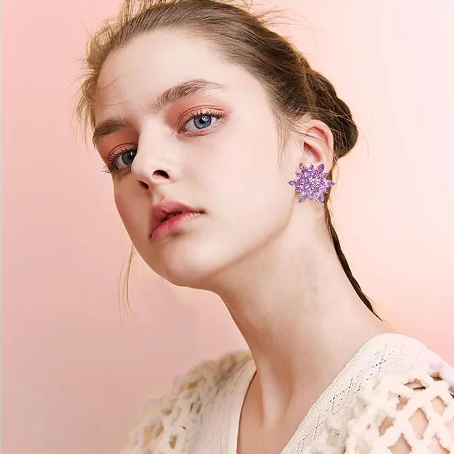 Crystal Flower Burst Stud Earrings for Women Rhinestone Floral Cluster Zircon Blooming Earrings Wedding Party Jewelry Accessories - Image 3