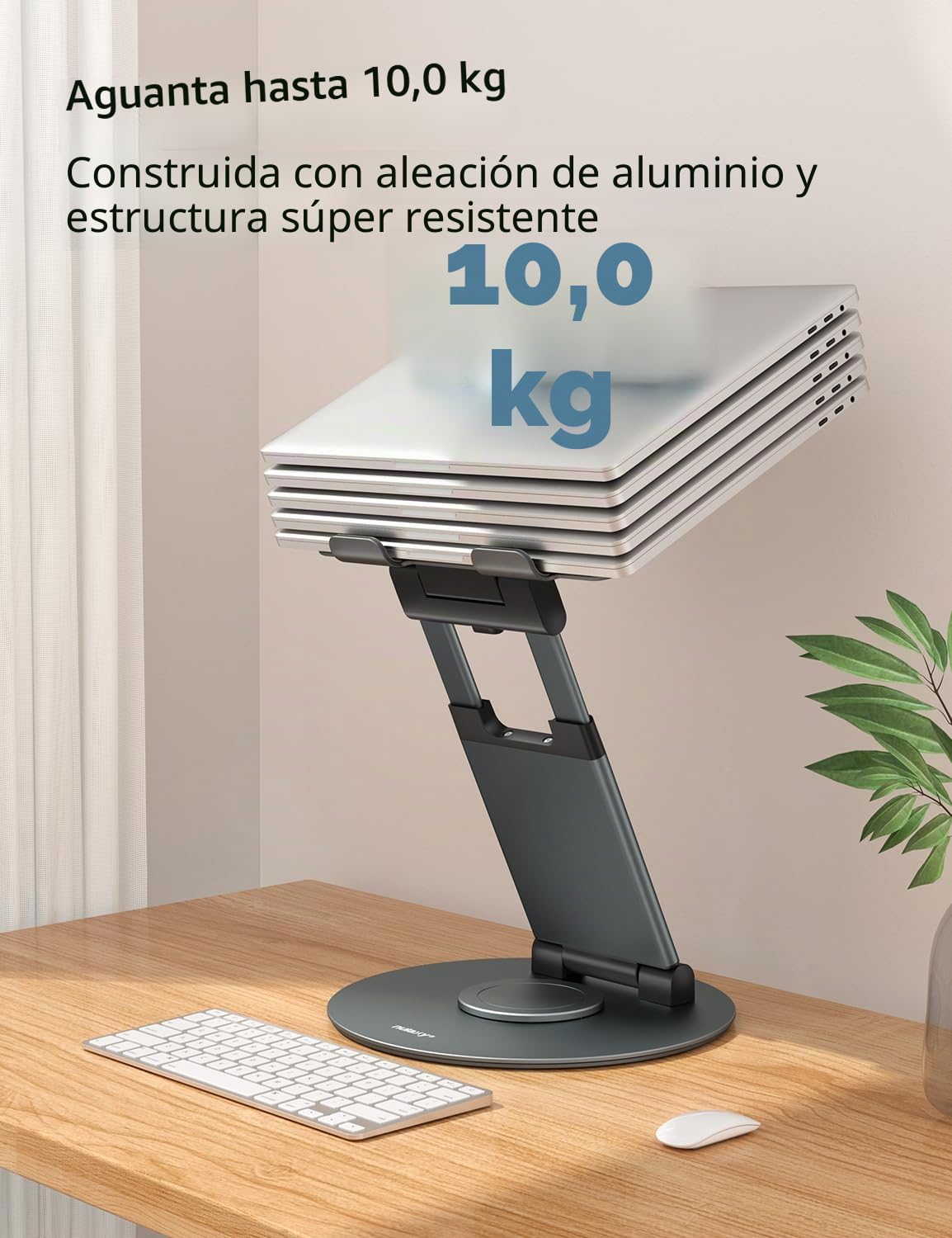 Nulaxy Soporte Portátil Altura Ajustable de hasta 21 Pulgadas, Soporte Ergonómico Ordenador Portátil con Base Giratoria de 360 Grados Laptop Stand Compatible con Todas Las Portátiles de 10-17", Gris