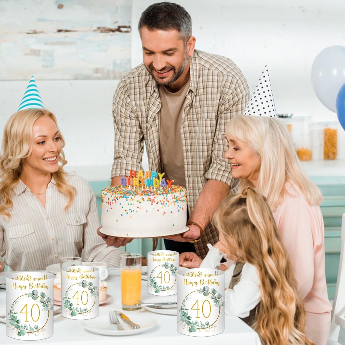 Lot De 12 Photophores De Table Pour Anniversaire - Blanc, Plastique, 27x10 Cm, Pour Bougies Chauffe-plat Ou Décoratives