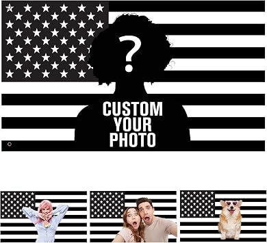 Custom Black and White American US Flag with Picture, Personalized Funny Flags with Face Image Logo Photo Text Single Sided Customized Flag Tapestry for Bedroom Dorm Room Decor Garden, 2x3 3x5 4x6 5x8 Ft