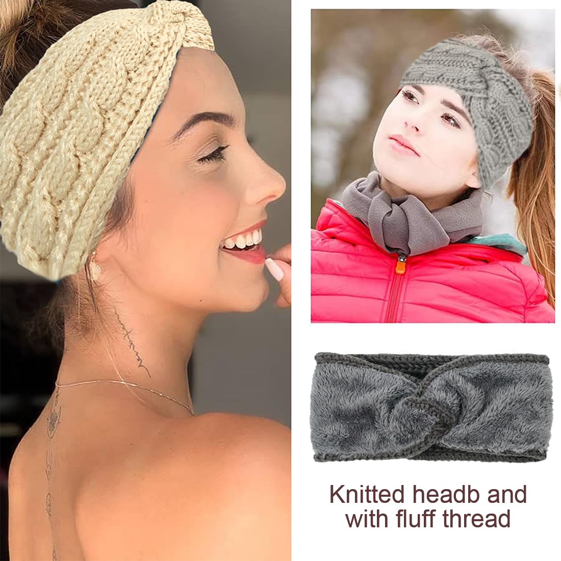 2 Pezzi Fascia per Capelli Donna Inverno, Fascia Lavorata a Maglia Inverno, Fascia Capelli Scalda Orecchie Elastiche, Fasce per Capelli Addensate, Scalda Elastica Fascia per Capelli, Per Donne Ragazze