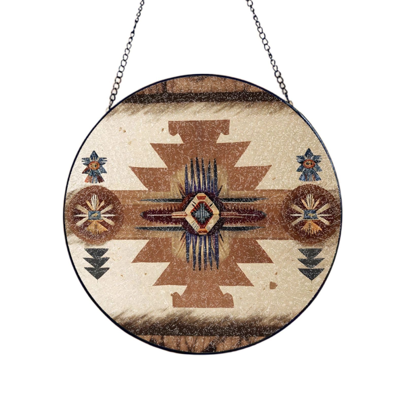 Phayah Native American Patterns Print Glass Window Hanging Sun Catchers Suncatcher Decor For Birthday For Home Garden Porch 12in（30cm）
