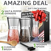 Vista 5 de Hermoso juego de molinillo de sal y pimienta de acero inoxidable de 2 unidades - Molinillo de pimienta y molinillo de sal con grosor ajustable