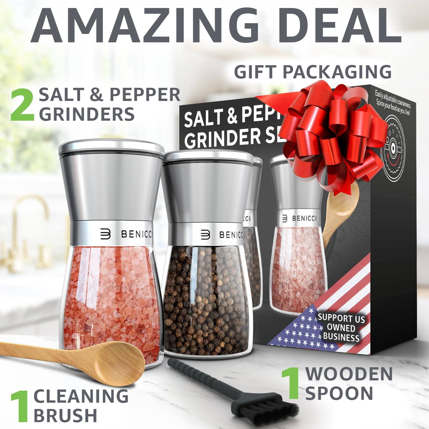 Amazon.com: Beautiful Stainless Steel Salt and Pepper Grinder Set