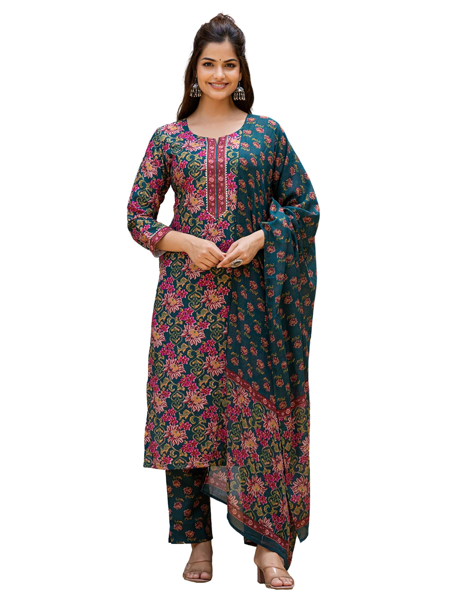 Women's Floral Straight Printed Kurta Pant With Dupatta Set | kurta sets for woman-image-16