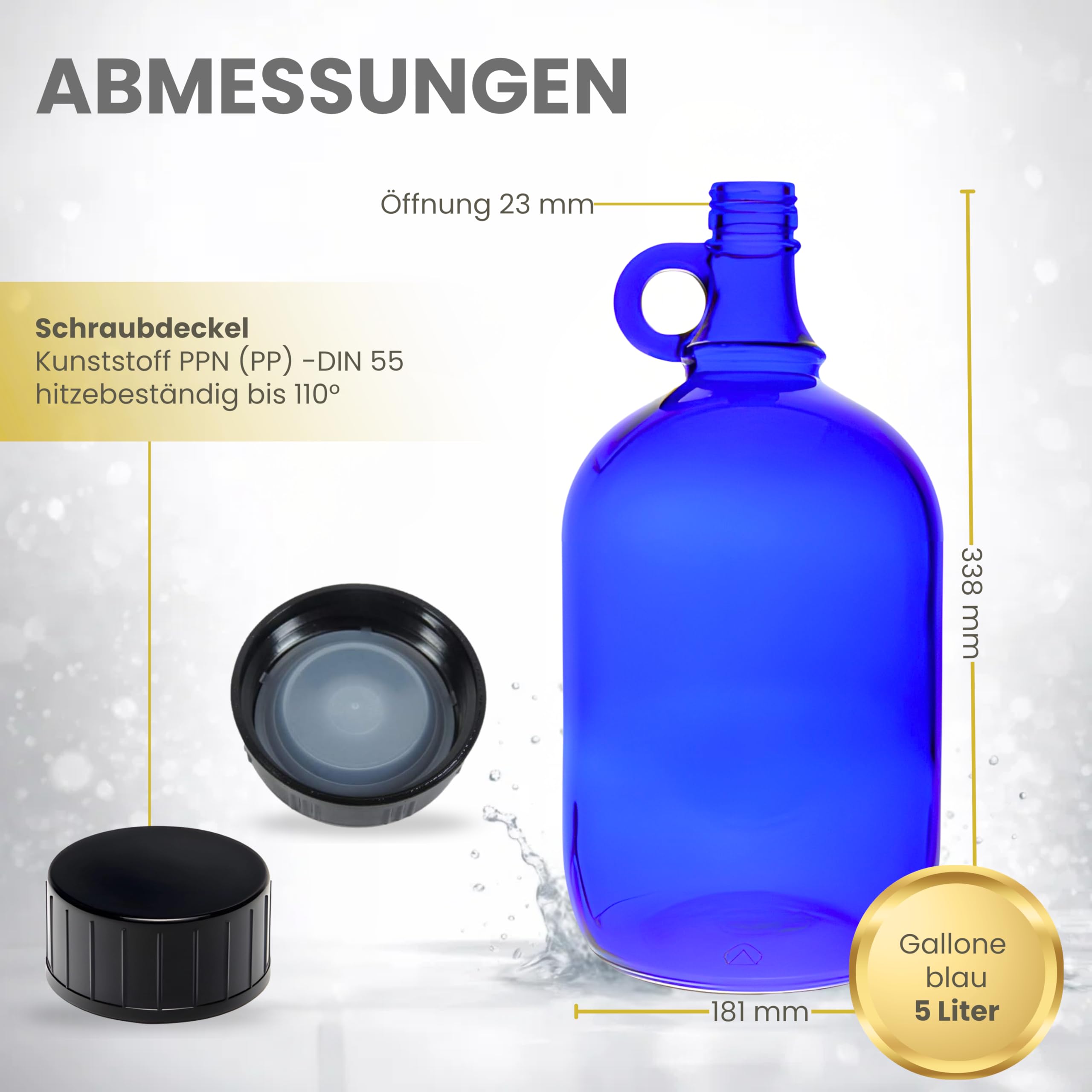 mikken blaue XXL Glasflasche mit schwarzem Schraubverschluss für 5 Liter zum Selbstbefüllen Küche, Haushalt & Wohnen