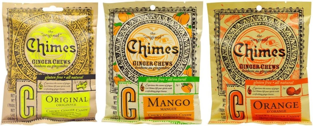 Assorted Fruit Ginger Chews (3-Pack)- (3) Chimes 5oz Bags - ORIGINAL, MANGO & ORANGE | All-Natural, Gluten-Free, VEGAN, Real Indonesian Java Ginger | A Delightful & Healthy Escape From The Ordinary