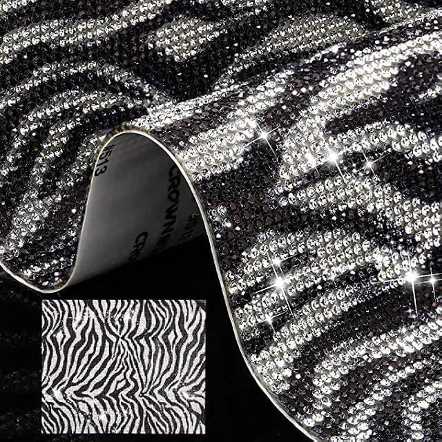 ZZLOVE Bling Crystal Rhinestones Sticker Sheets, DIY Car/Nail/Home/Phone/Accessories Decoration Sticker, Self-Adhesive Glitter Rhinestones Crystal Gem Stickers for Gift Glass Party Decor (Zebra black)