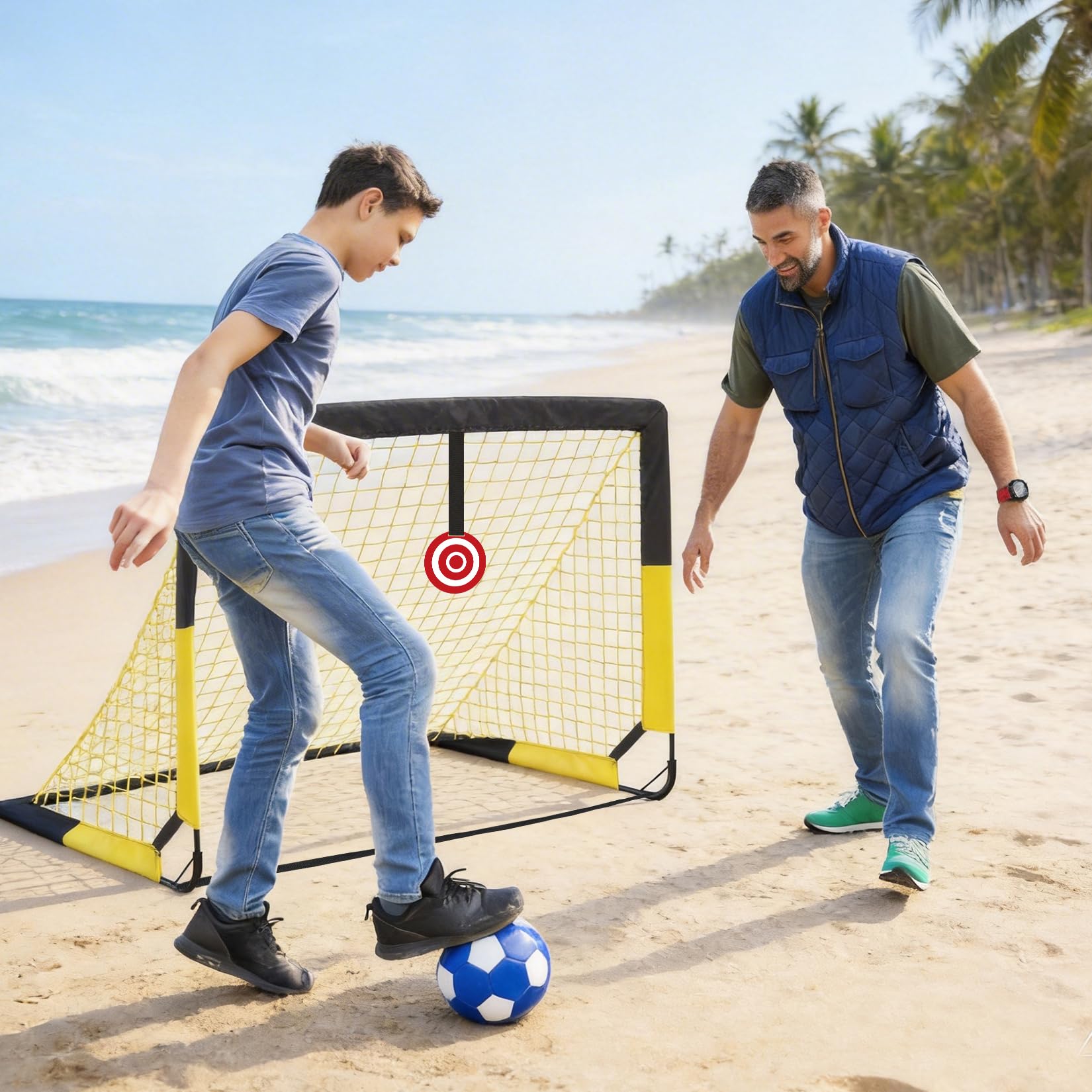 Porte da Calcio per Giardino, Porta da Calcio per 120x90cm, Porticine Da Calcio con Aste In Fibra di Vetro e Reti di Alta Qualità, Bullseye e Borsa per Giardino e Gioco per Interni - 5