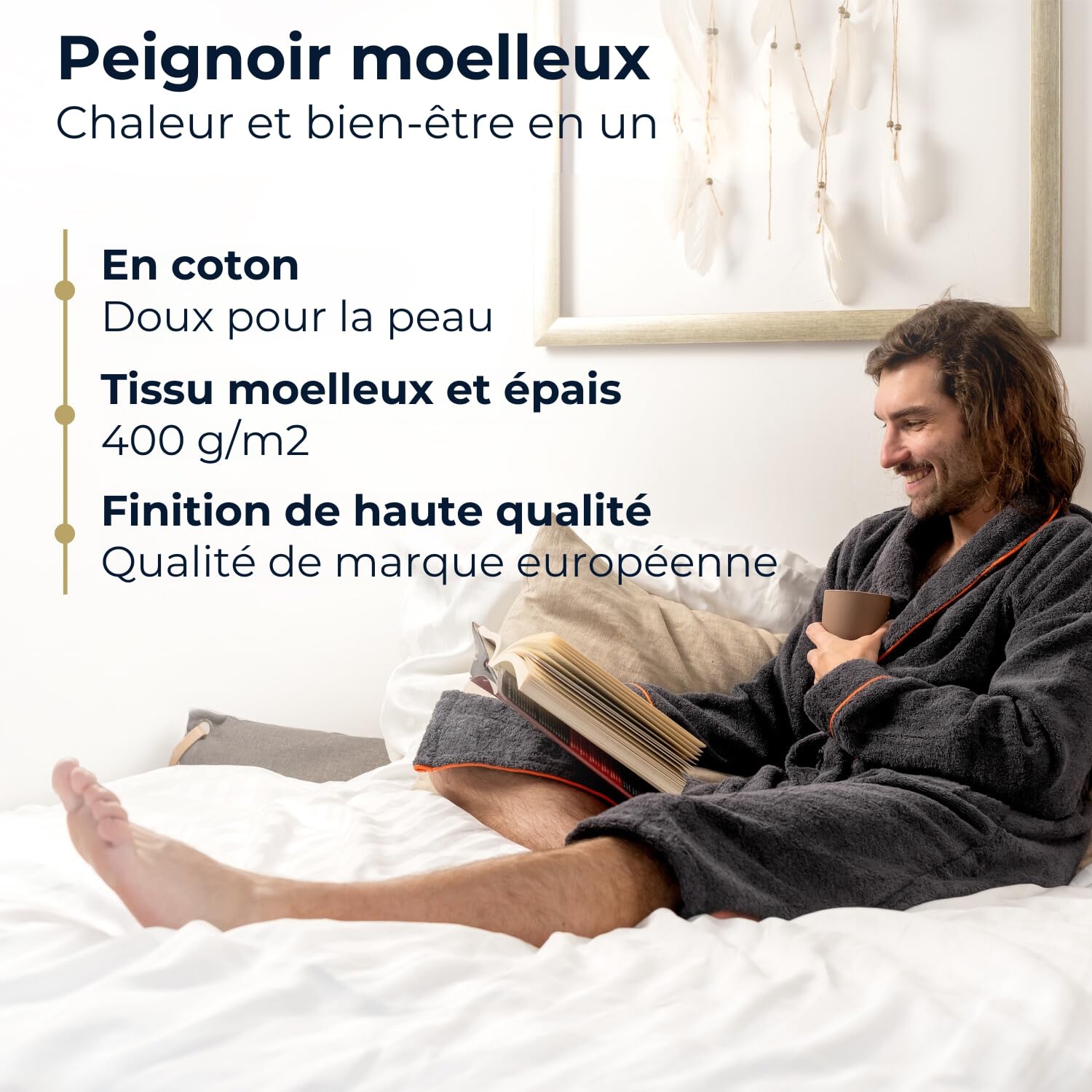 Nouveauté du produit : peignoir pour homme en coton douillet gris anthracite – extra doux et confortable – Taille S/M/L/XL/XXL – Peignoir de sauna en éponge – Certifié Oeko-Tex