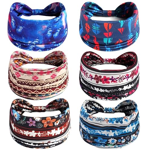 Miniatura 6 de 6 diademas deportivas para mujer, bandas anchas de cachemira, banda elástica para el cabello, bufanda para el cabello, estampado floral, diadema