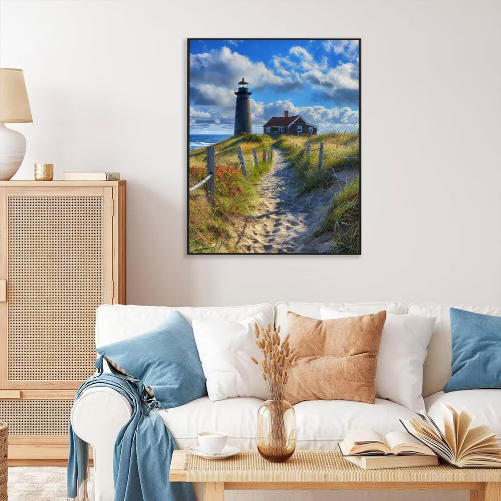 DIY Malowanie po numerach dla dorosłych zestaw, Beach Lighthouse Plaża Zdjęcia do malowania Kolorowanki Liczby Akrylowe Farby z Pędzelkami, Dla Początkujących i Dzieci w wieku 70x90 cm D7SS-695