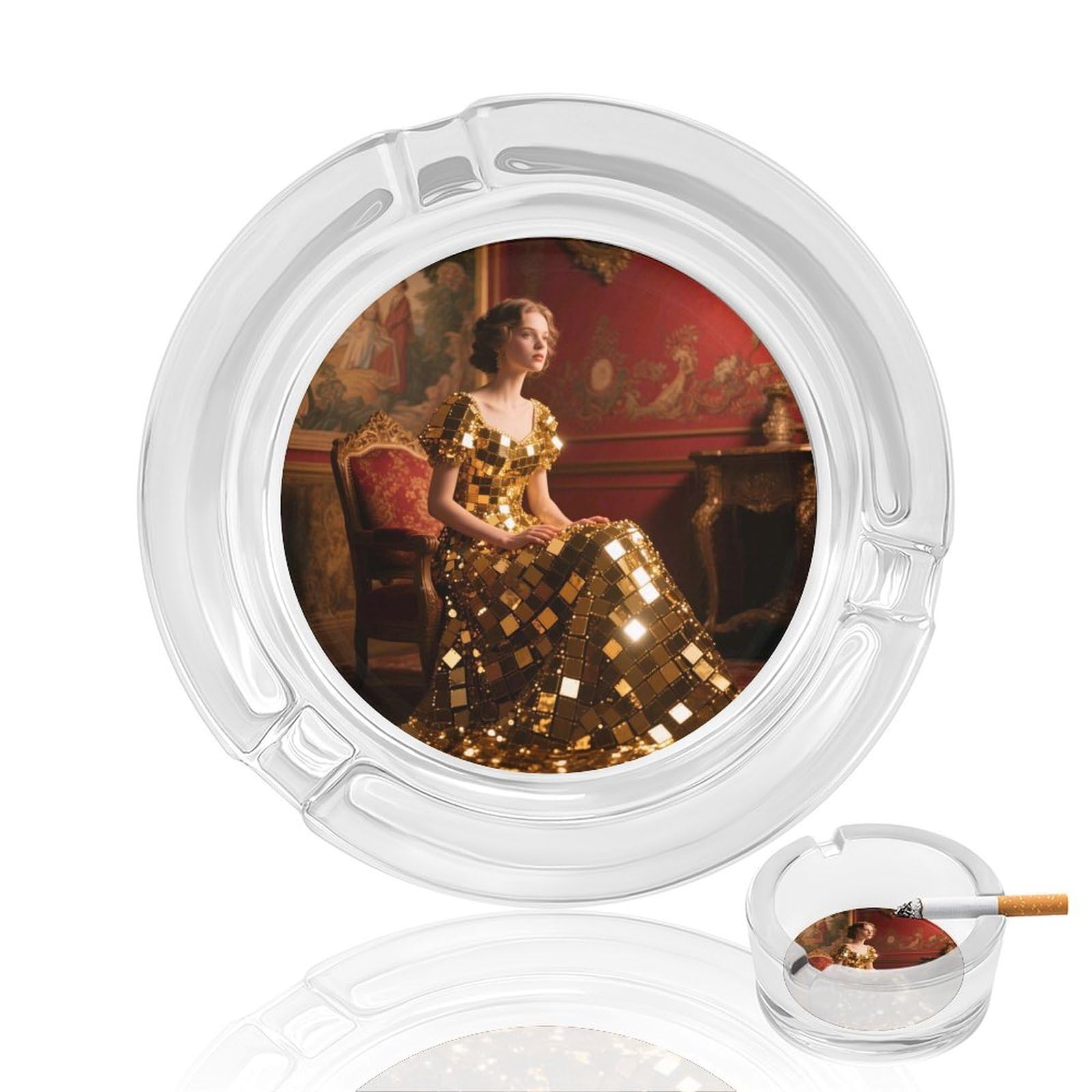 Cendrier fille jupe à paillettes en verre, une idée cadeau originale