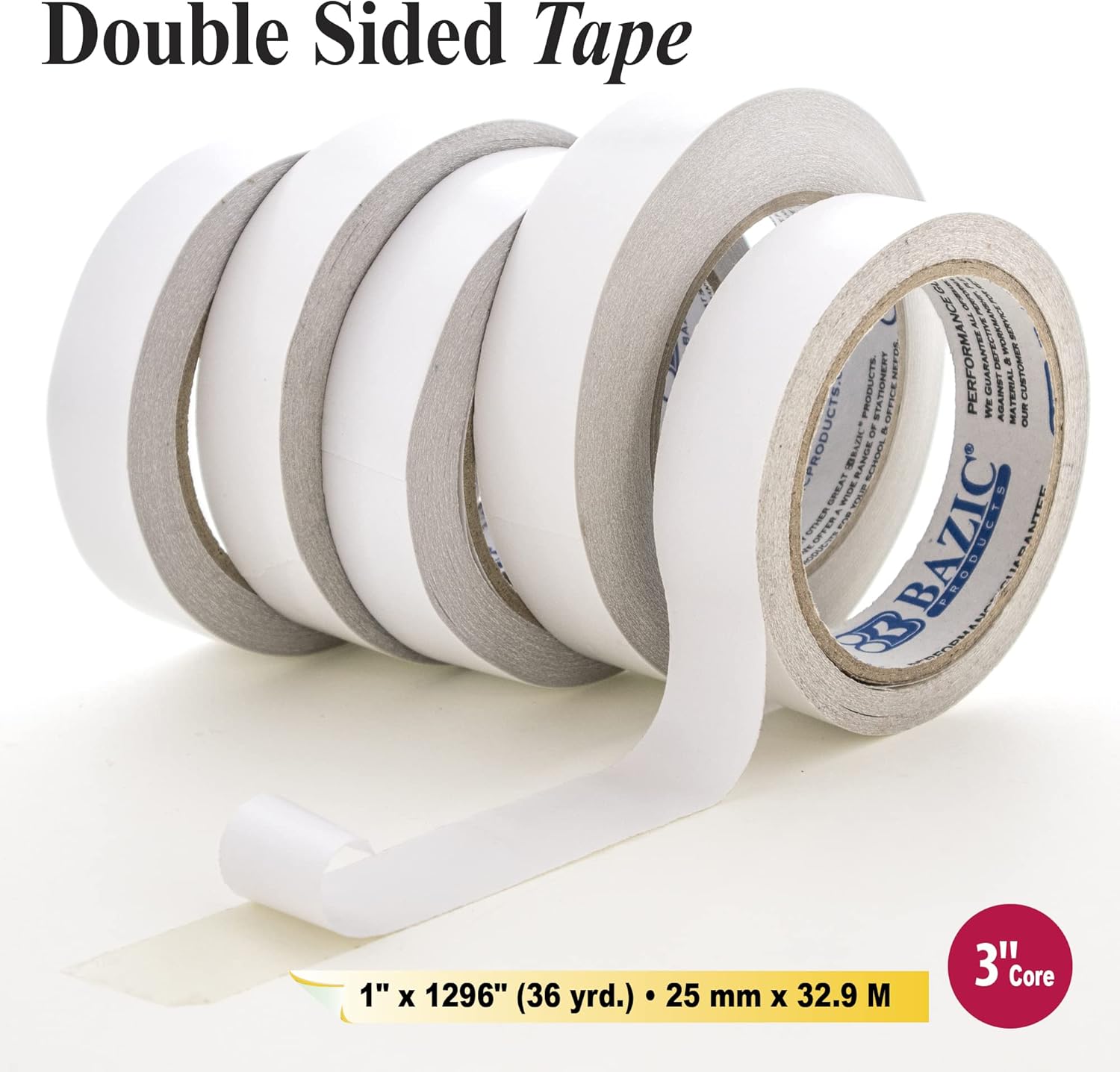 BAZIC PRODUCTS Double Sided Tape 1" X 36 Yard (1296"), Clear Sticky Mounting Adhesive Tapes, Permanent Double-Sided Tape for Arts Crafts Scrapbooking, 24-Pack