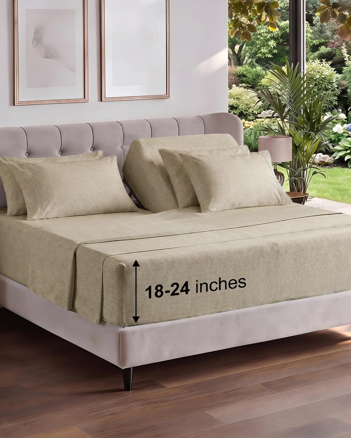 CGK Extra Deep Flex Top Split Head King 6pc Sheet Set - Heathered Beige