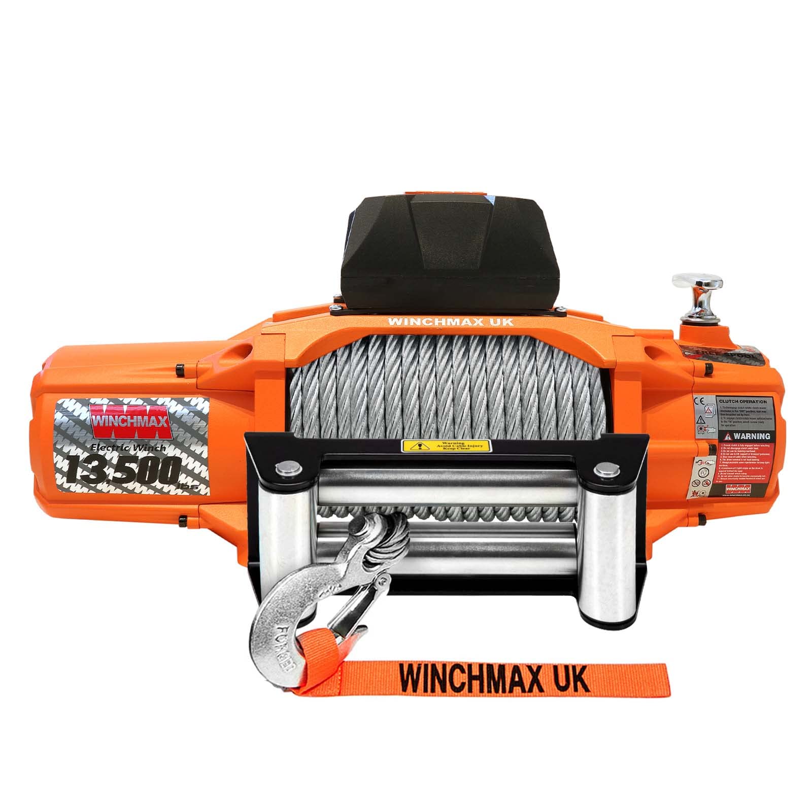 Winchmax 13500 lb / 6123 kg Serie SL Verricello Elettrico Originale 24v Arancione. Fune Metallica da 24 m x 9,5 mm, Gancio a Forcella da 3/8 di Pollice, Guida a rulli. 2 telecomandi Senza Fili.