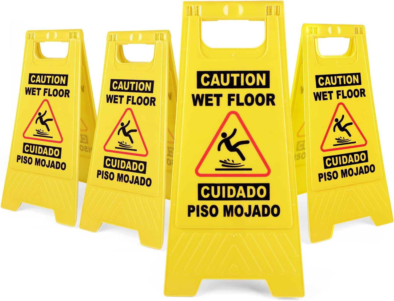 4-Pack Caution Wet Floor Sign,Bilingual Warning Signs,2 - Sided Fold - Out,A Frame Safety Warning Signs 24 Inches Height,Yellow