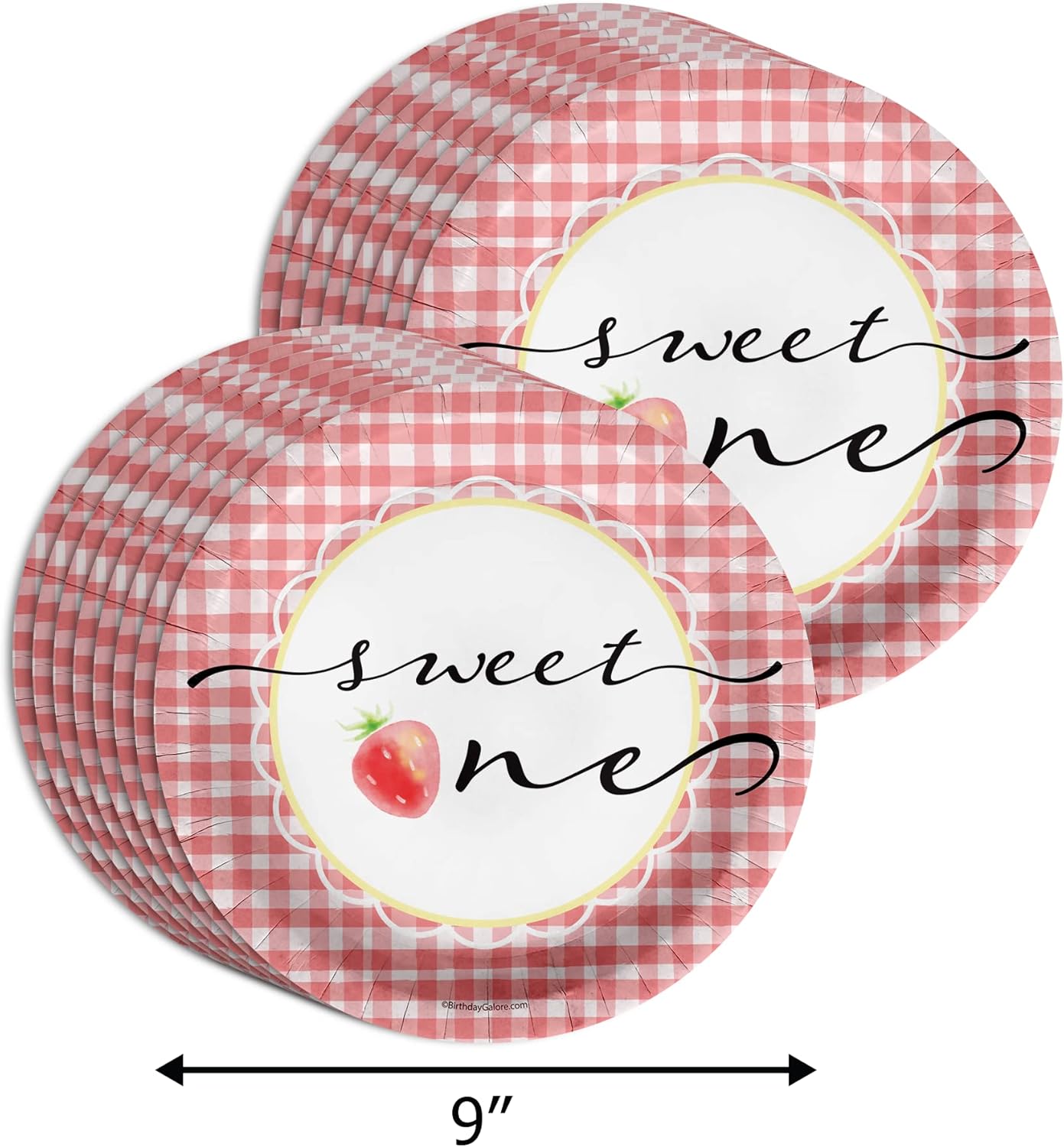 Sweet One Strawberry 1st Birthday Party Supplies - 64 Piece Baby Girls Berry First Birthday Tableware Set Includes Large 9" Dinner Plates and 8" Dessert Paper Plates Napkins Cups - Kit for 16