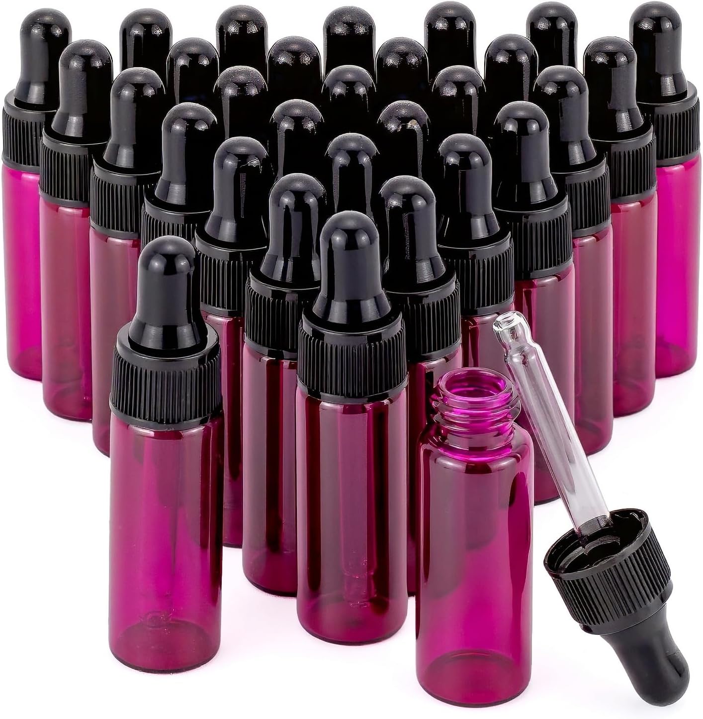 – 30 Pcs 5 ML (1/6oz) Glass Dropper Bottles Pink Essential Oil Bottle with Tapered Glass Droppers Use for Fragrance, Lotion, Essential Oil