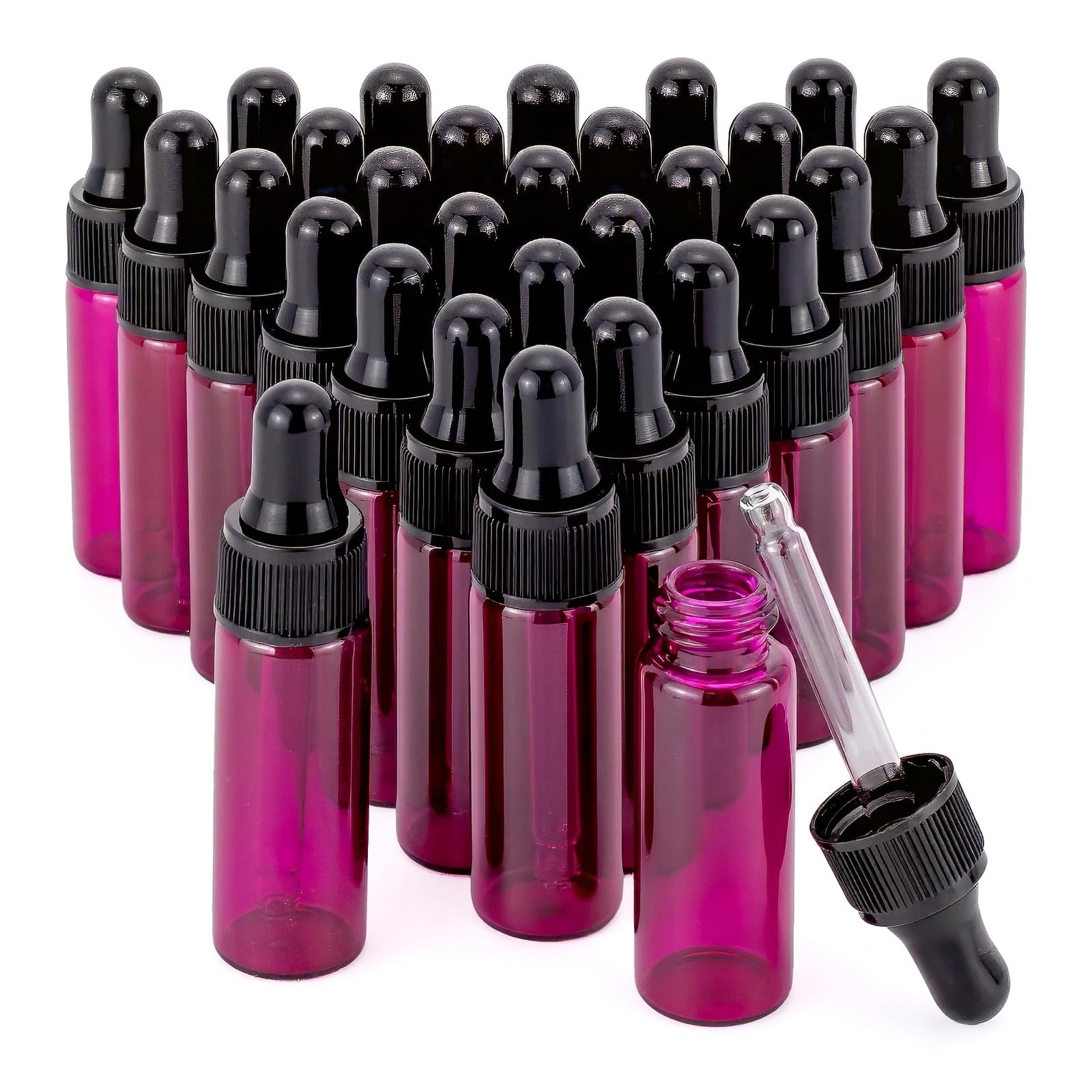 Pxyelec Pink 30 Pcs 5 Ml (1/6Oz) Glass Dropper Bottles Essential Oil Bottle With Tapered Glass Droppers Use For Fragrance, Lotion, Essential Oil
