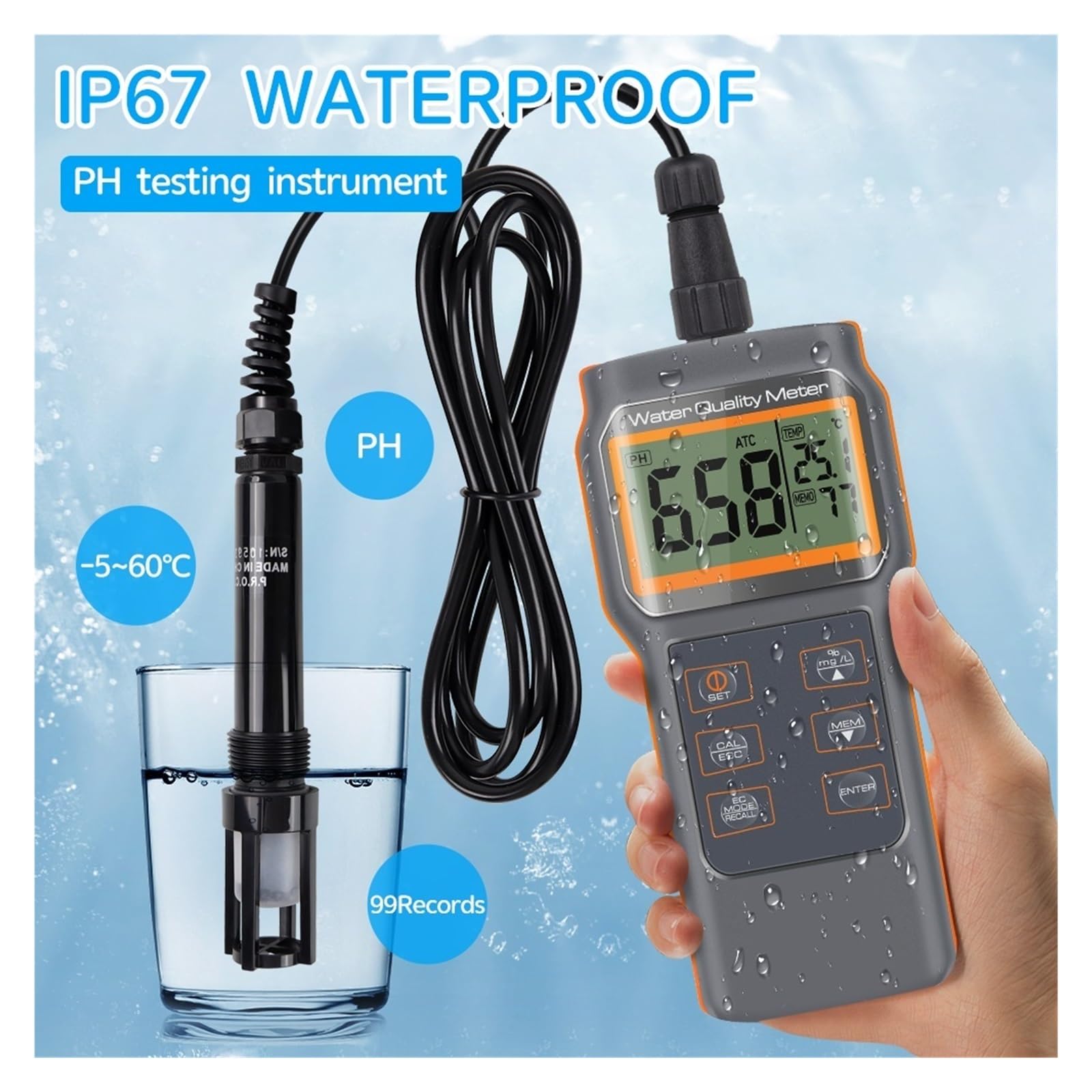 Tester wody, Wielofunkcyjny tester jakości wody Detektor pH rozpuszczonego tlenu PH/SALT/DO/TEMP Akwakultura(Conductivity)