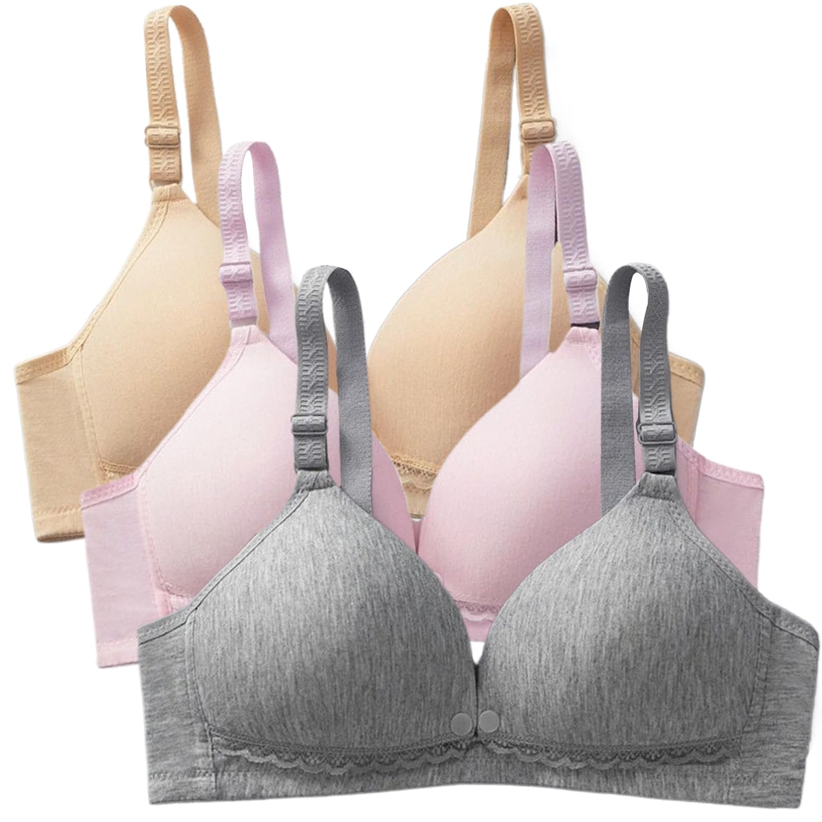 Maternity Nursing Bra Front Snap, Cotton Breastfeeding Bras (3 Set)