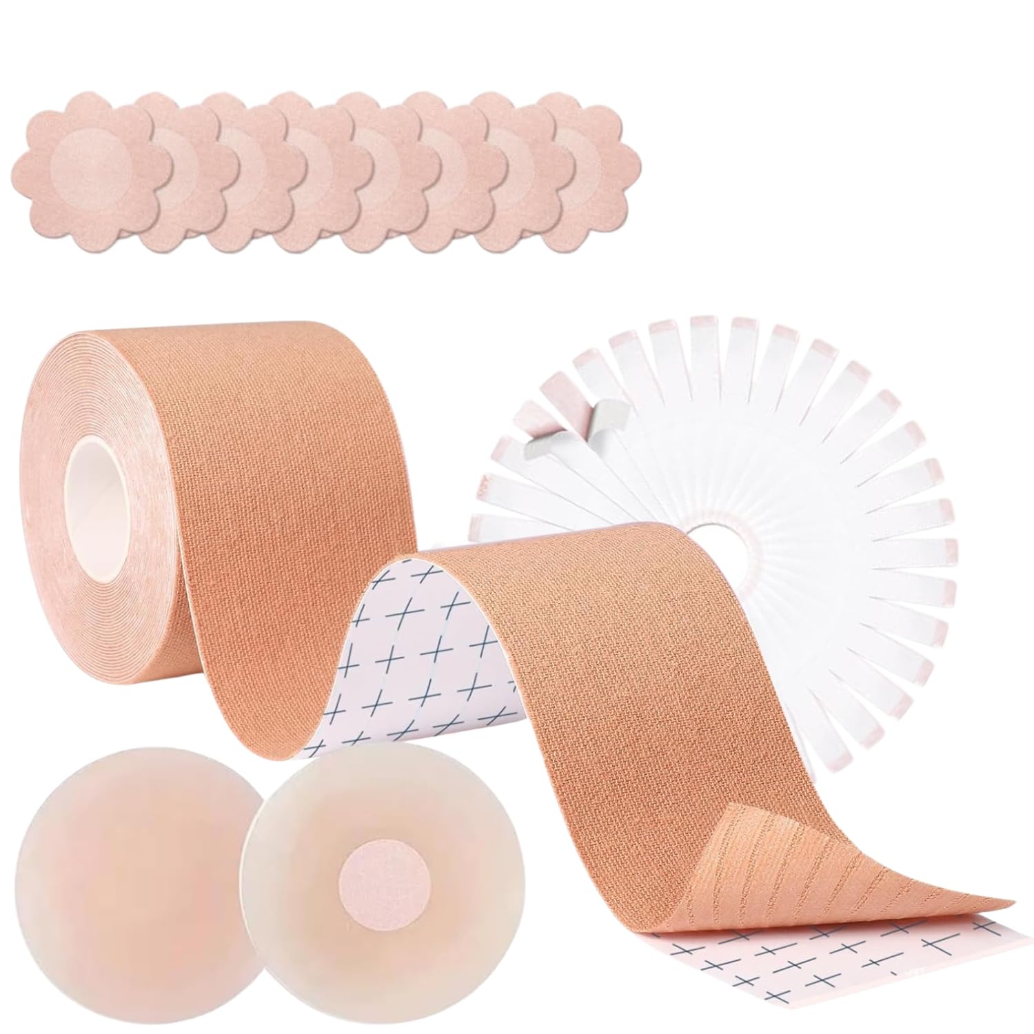 Boob Tape Kit Breast Lift Tape with 2 Silicone Nipple Cover Reusable for Women With 36 Strips Double Sided Body Tape