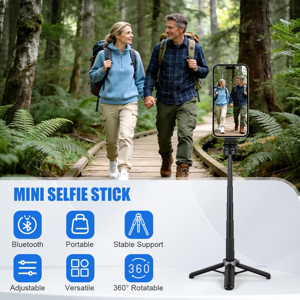 Ainiv Magnetyczny statyw na telefon komórkowy, 4 w 1, statyw do selfie, obracany o 360°, stojak na telefon z bezprzewodowym pilotem zdalnego sterowania, składany stojak na telefon komórkowy