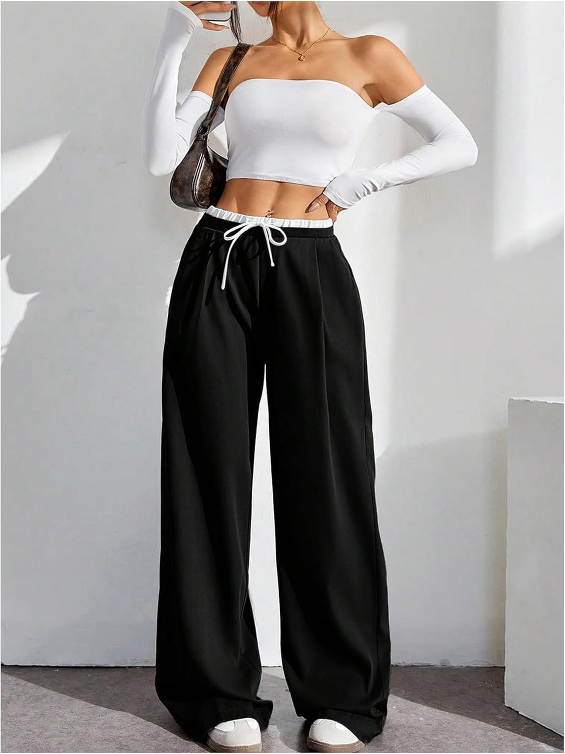 Verdusa Women's Streetwear Wide Leg Pants Drawstring Waist Long Trousers with Pockets - Image 5