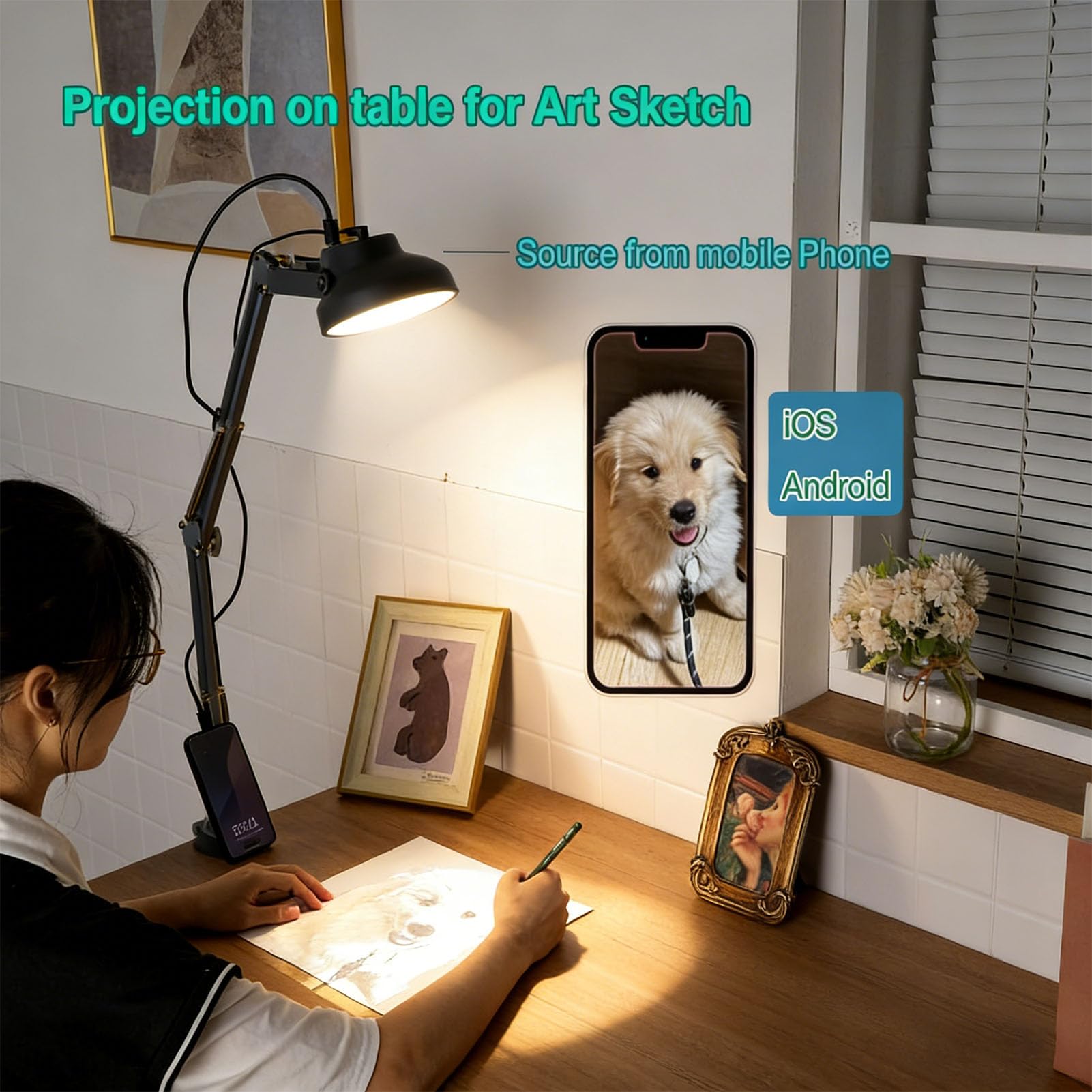 Proiettore Artistico da Tracciare, Proiettore da Disegno HD 1080P per Pareti e Tele con Supporto Regolabile, di Schizzi per Artisti, Bambini, Torte, Biscotti (Ferro, plastica 2)